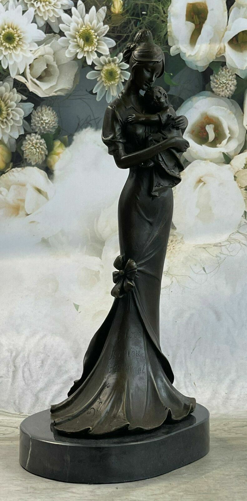 Real Bronze Metal Statue on Stone Sweet Mom Mother and Baby Mothers`s Day Sale