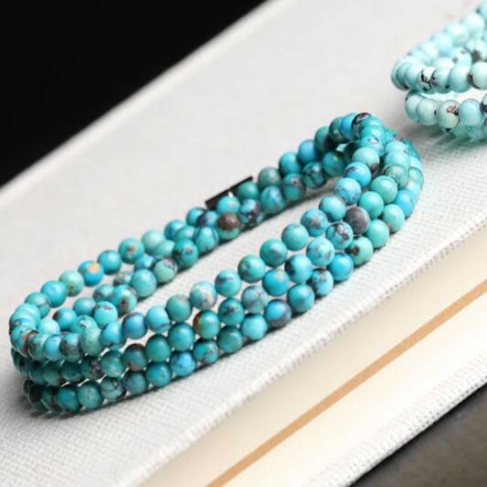 4MM Fashion natural blue round turquoise 108 knot beads bracelet Lucky Wedding