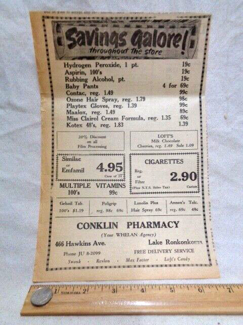 Vintage Ad CONKLIN pharmacy drug store Ronkonkoma NY L.I. 1968 whelan
