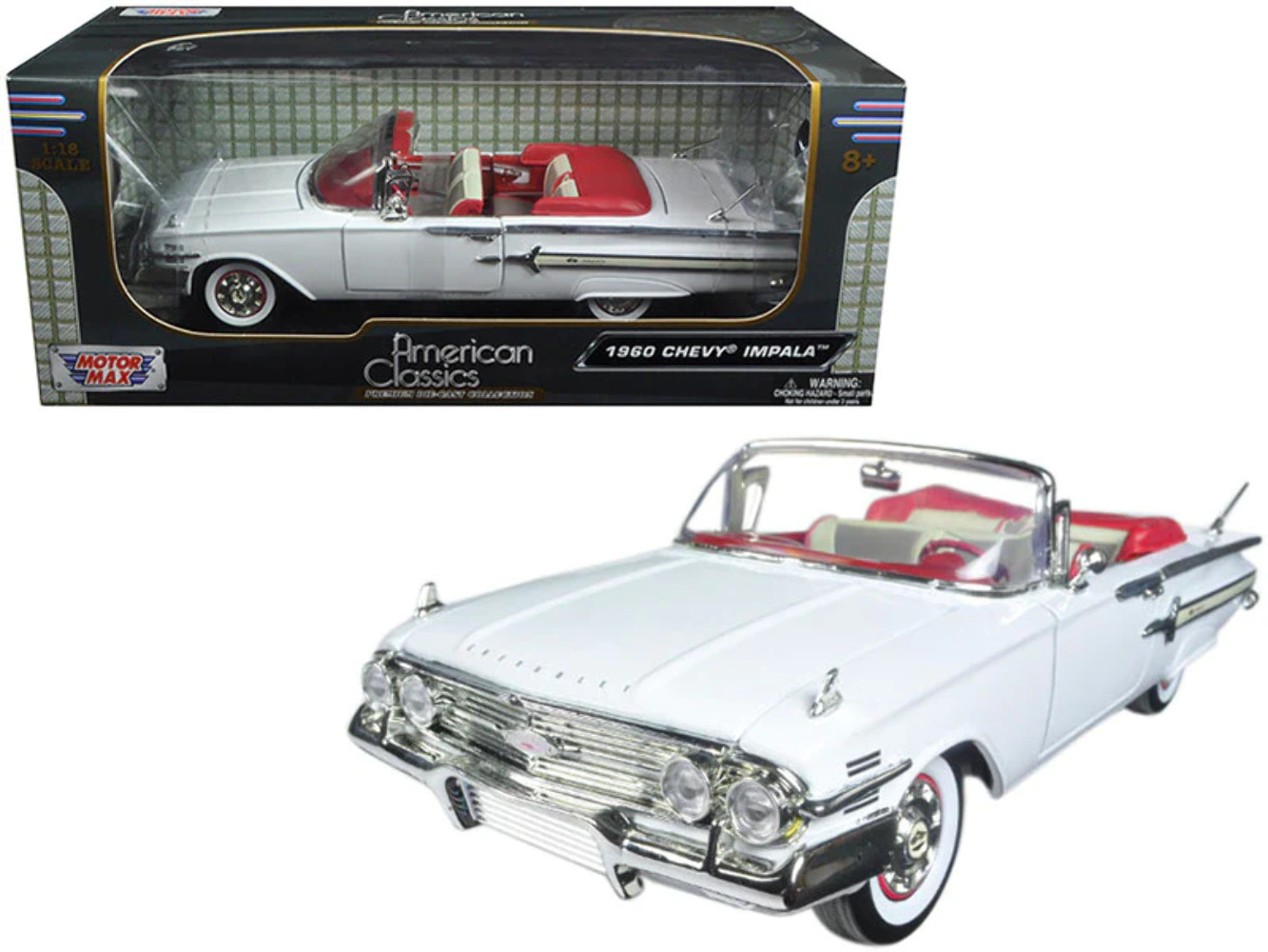 1960 Chevrolet Impala Convertible White with Red Interior 1/18 Diecast Model Car