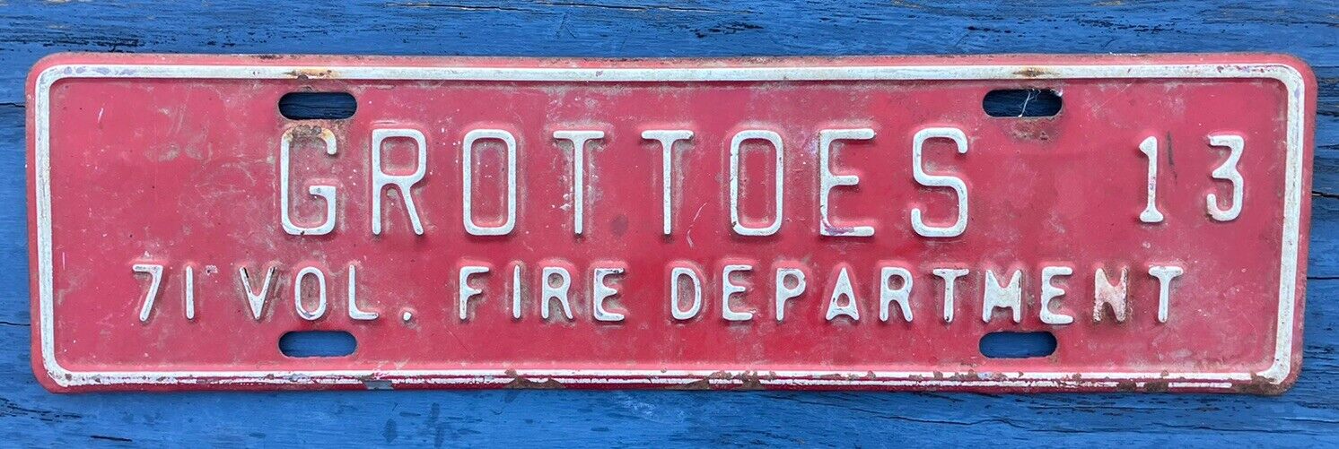 1971 Grottoes Virginia Va Fire Department License Plate Town Tag Topper Badge 13