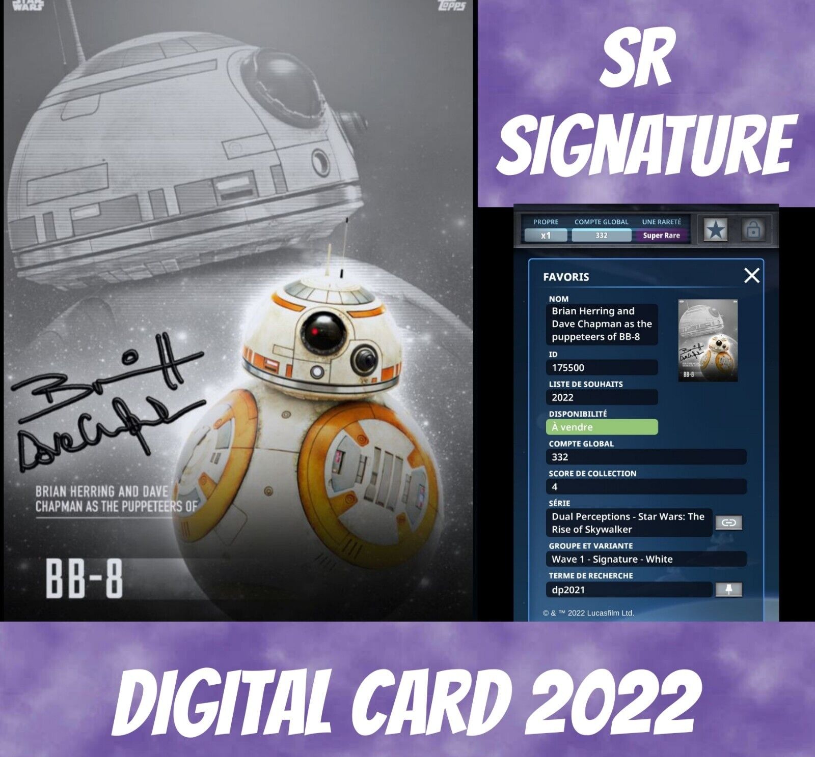 Star Wars SR BB-8 Dual Perceptions Rise Skywalker 2022 Digital Topps Card Trader
