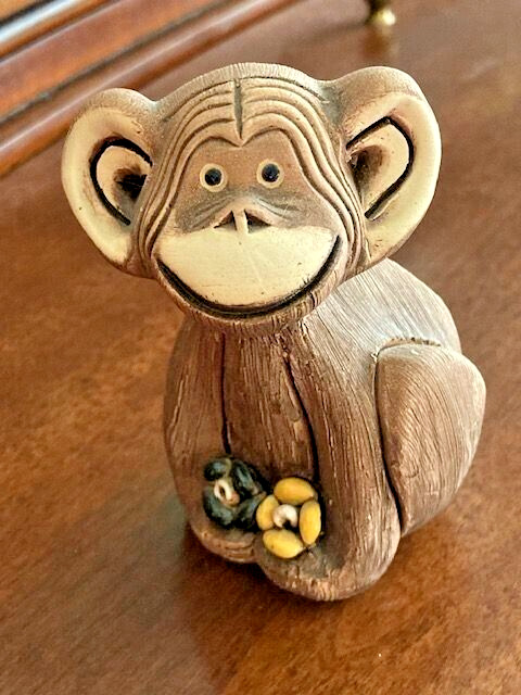 Hand-carved Chimpanzee with Flowers -1981- From Uruguay by Artesania Rinconada