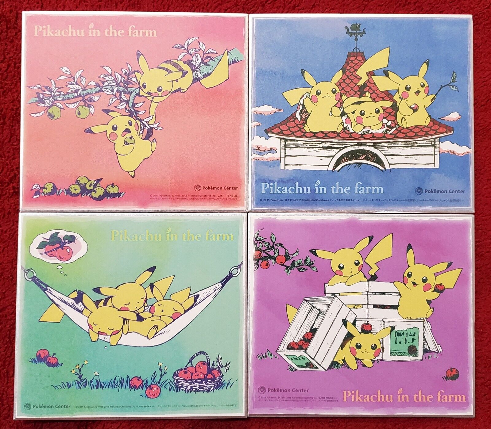 Japan Pokémon Center Rare Pikachu On the Farm Complete Set of 4 Shikishi