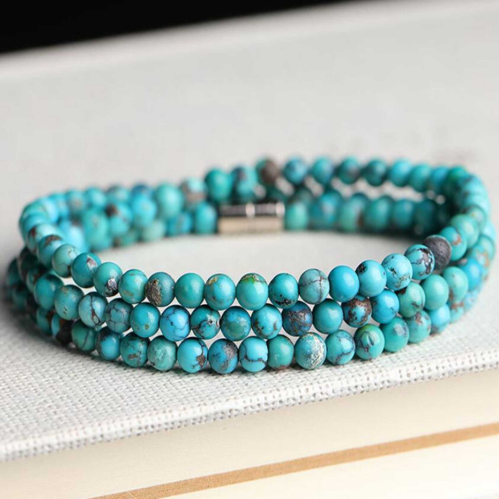 4MM Fashion natural blue round turquoise 108 knot beads bracelet Gift Fashion