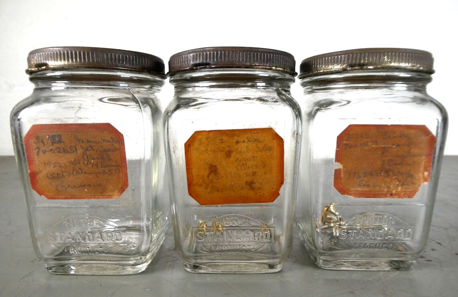 3 Vintage Owens-Illinois Glass Jars for Standard Motor Products Automotive Parts