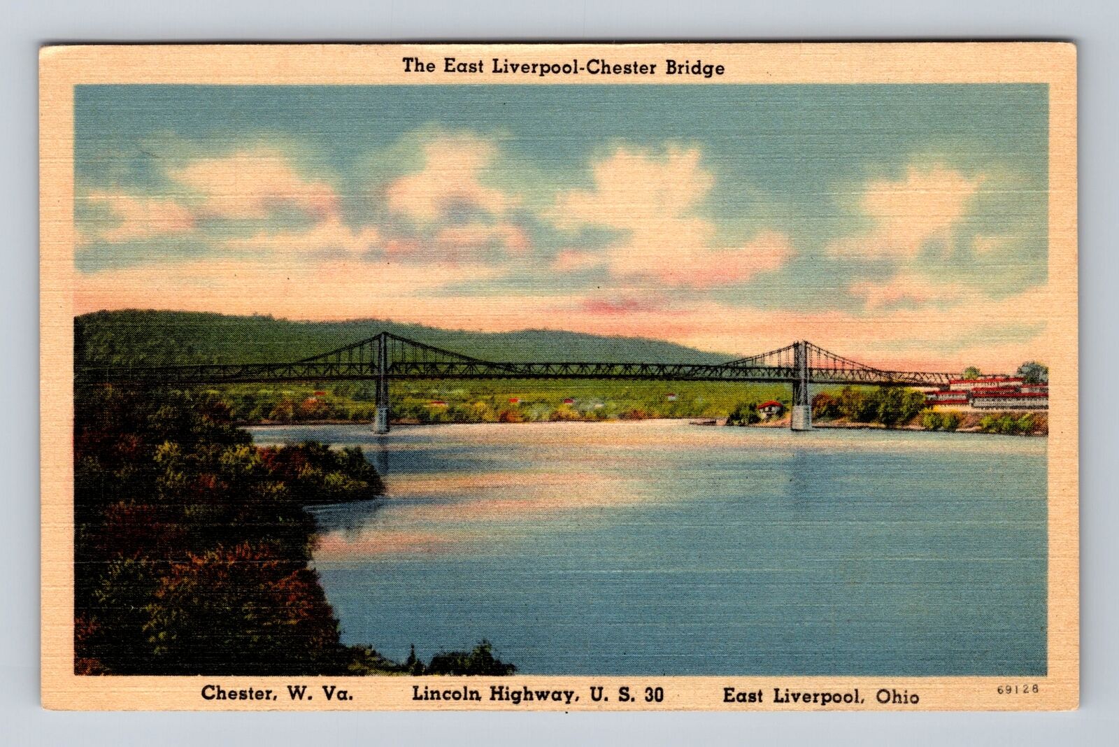 East Liverpool OH-Ohio, East Liverpool Chester Bridge, Antique Vintage Postcard