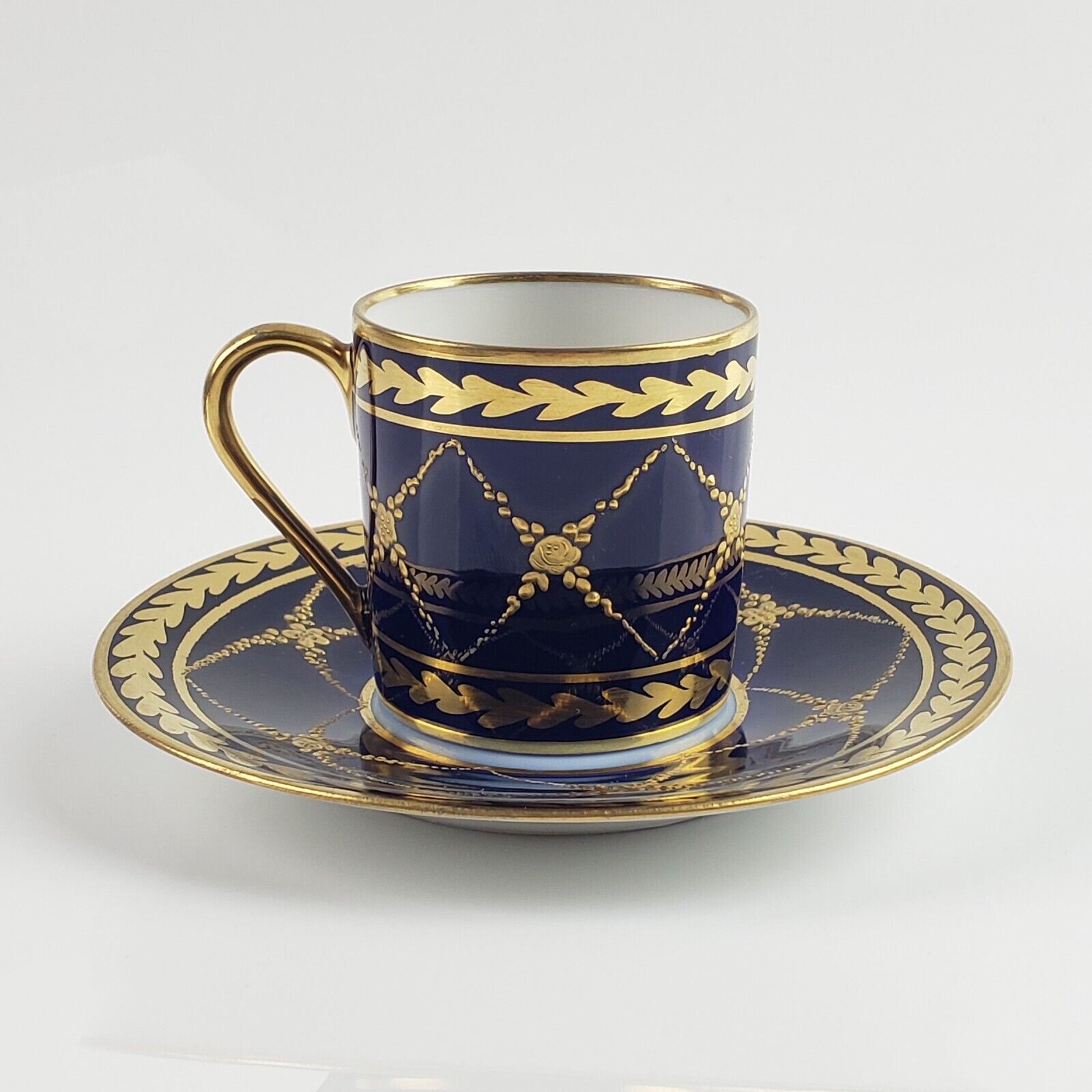 1771 Sevres Cobalt Blue & Gold Flowers Demitasse Cup & Saucer S mark