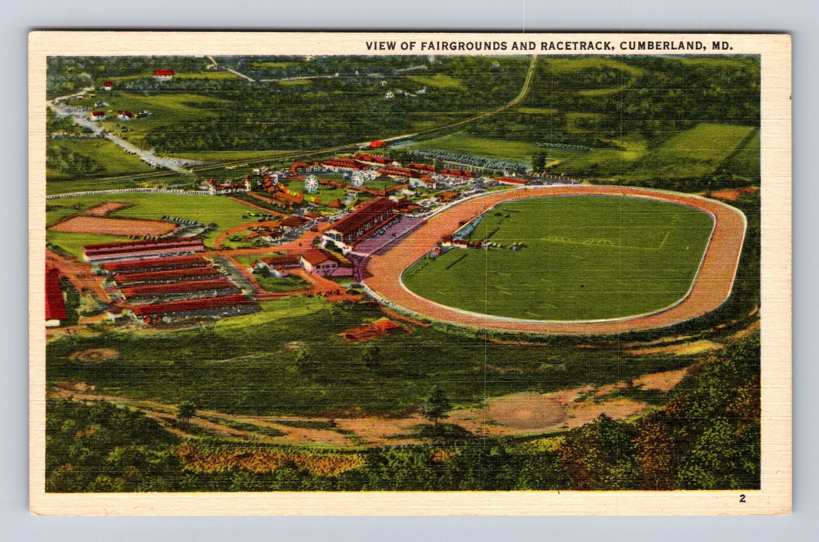 Cumberland MD-Maryland, Aerial Fairgrounds And Racetrack, Vintage Postcard