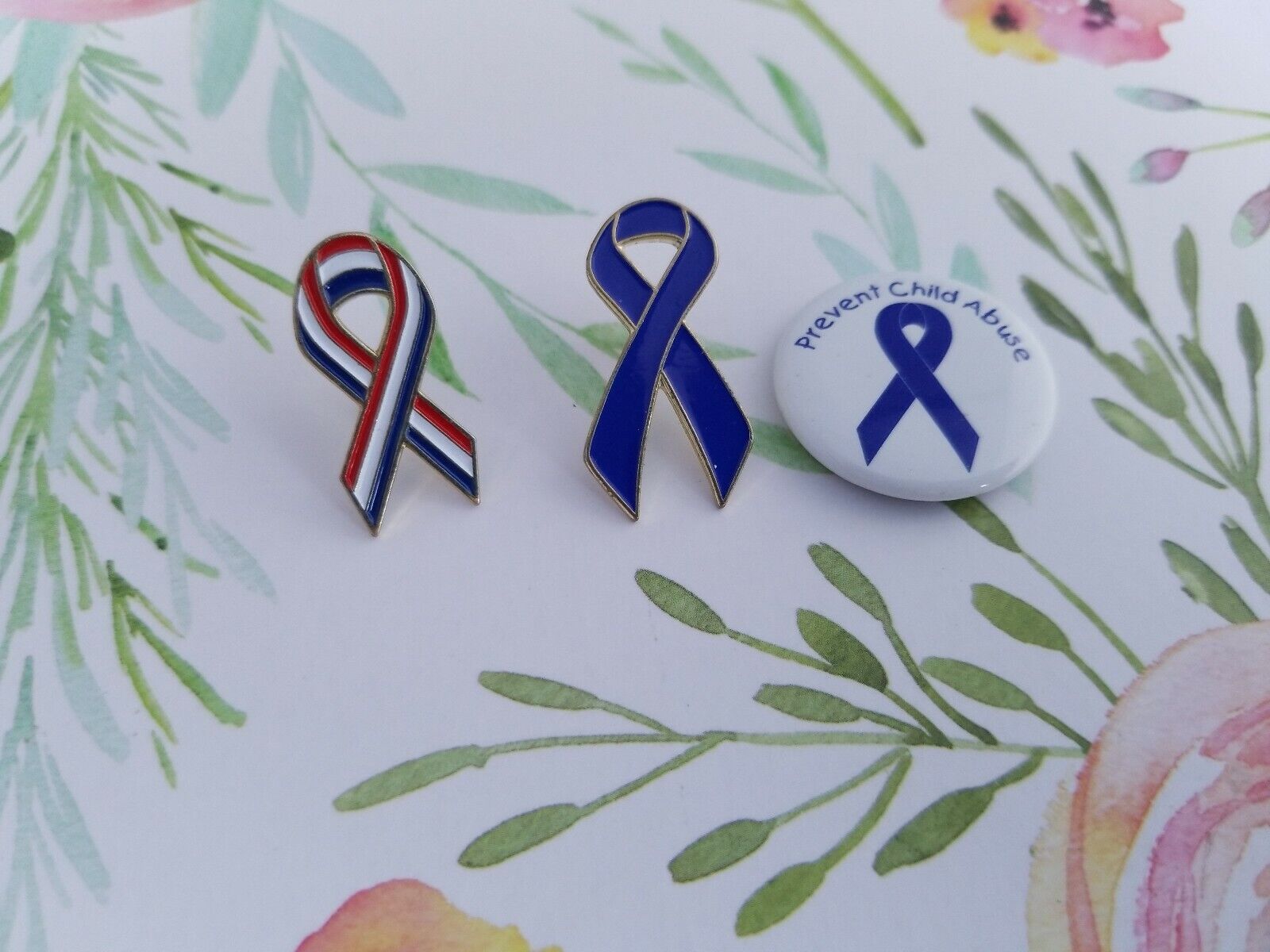 Blue Awareness Pin Ribbon Colon Cancer Child Abuse Crohn\'s ARDS Metal Vintage