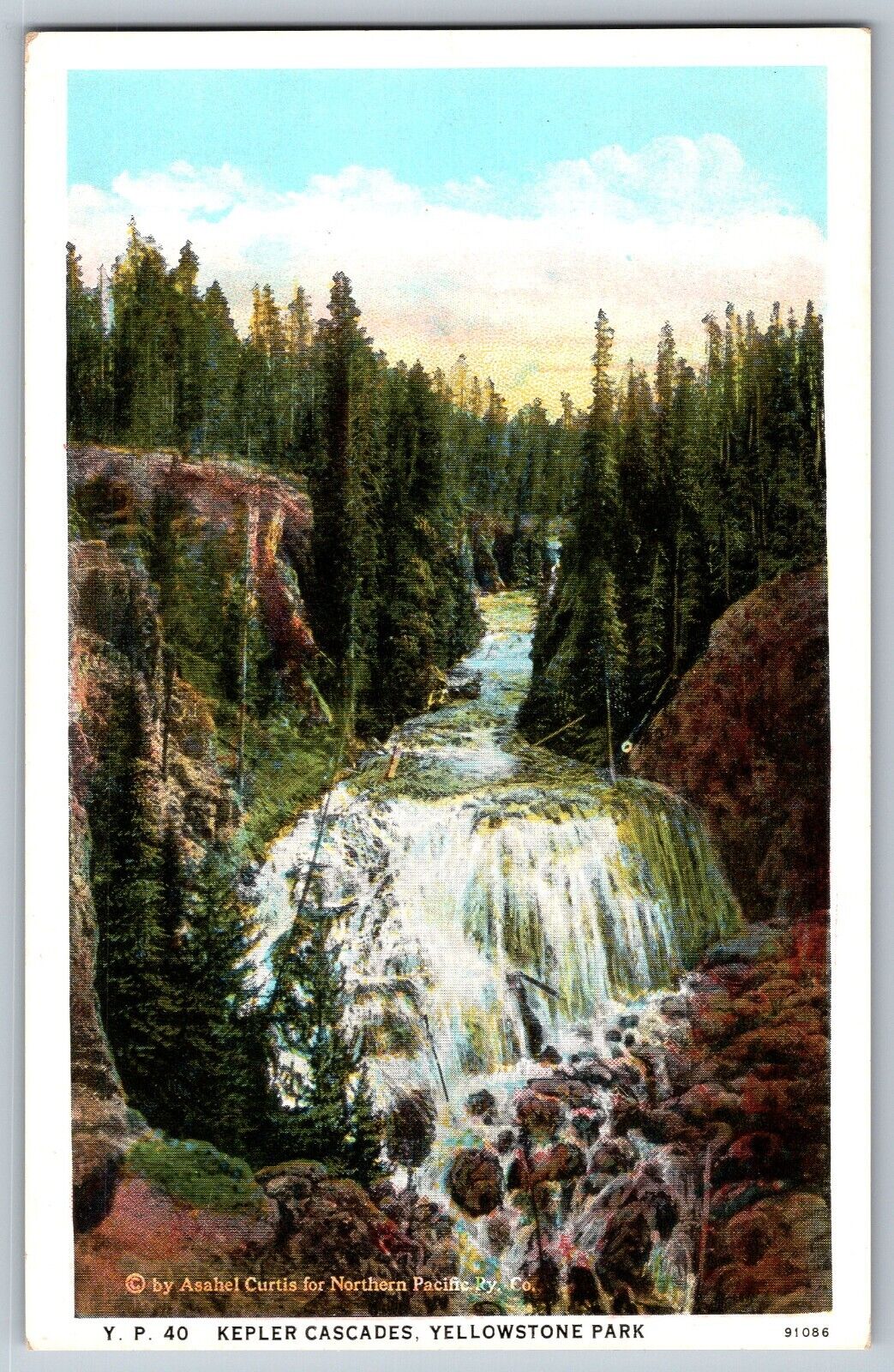 Kepler Cascades - Waterfalls - Yellowstone Park - Vintage Postcard - Unposted