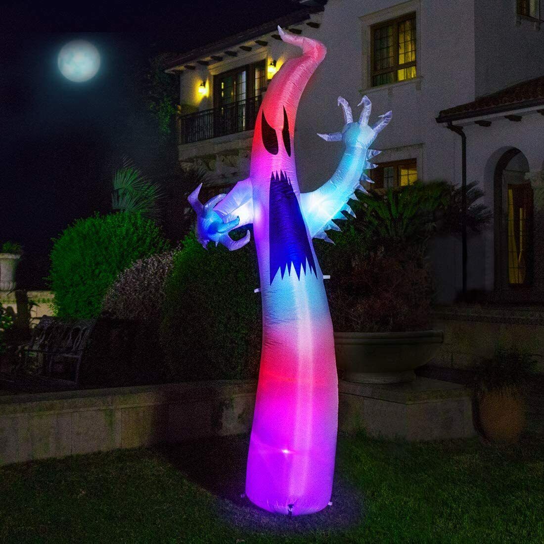9ft Halloween Inflatable Blow up White Ghost Colorful Led Lights Lawn Deco