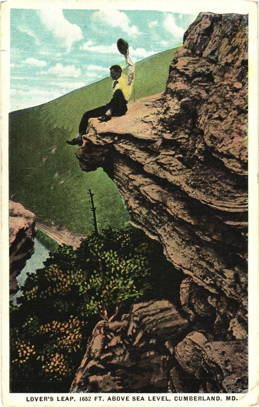 Man At The Lover\'s Leap, 1652 Ft. Above Sea Level, Cumberland, Maryland Postcard