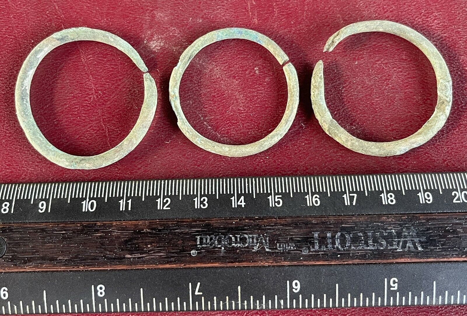 Ancient Lake Ladoga VIKING Artifact > 3 Bronze Earring Temple Rings AS12-D
