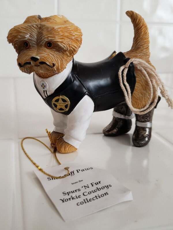 The Hamilton Collection Sher-ruff Paws Spurs & Furs Yorkie Dog Cowboy Figurine