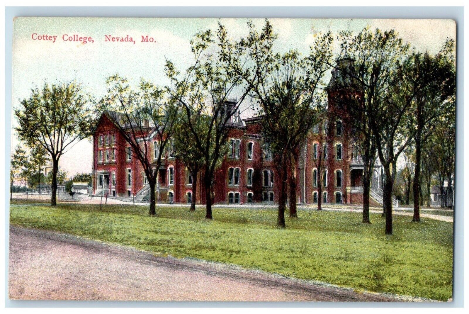 c1910 Cottey College Exterior Building Field Nevada Missouri MO Vintage Postcard