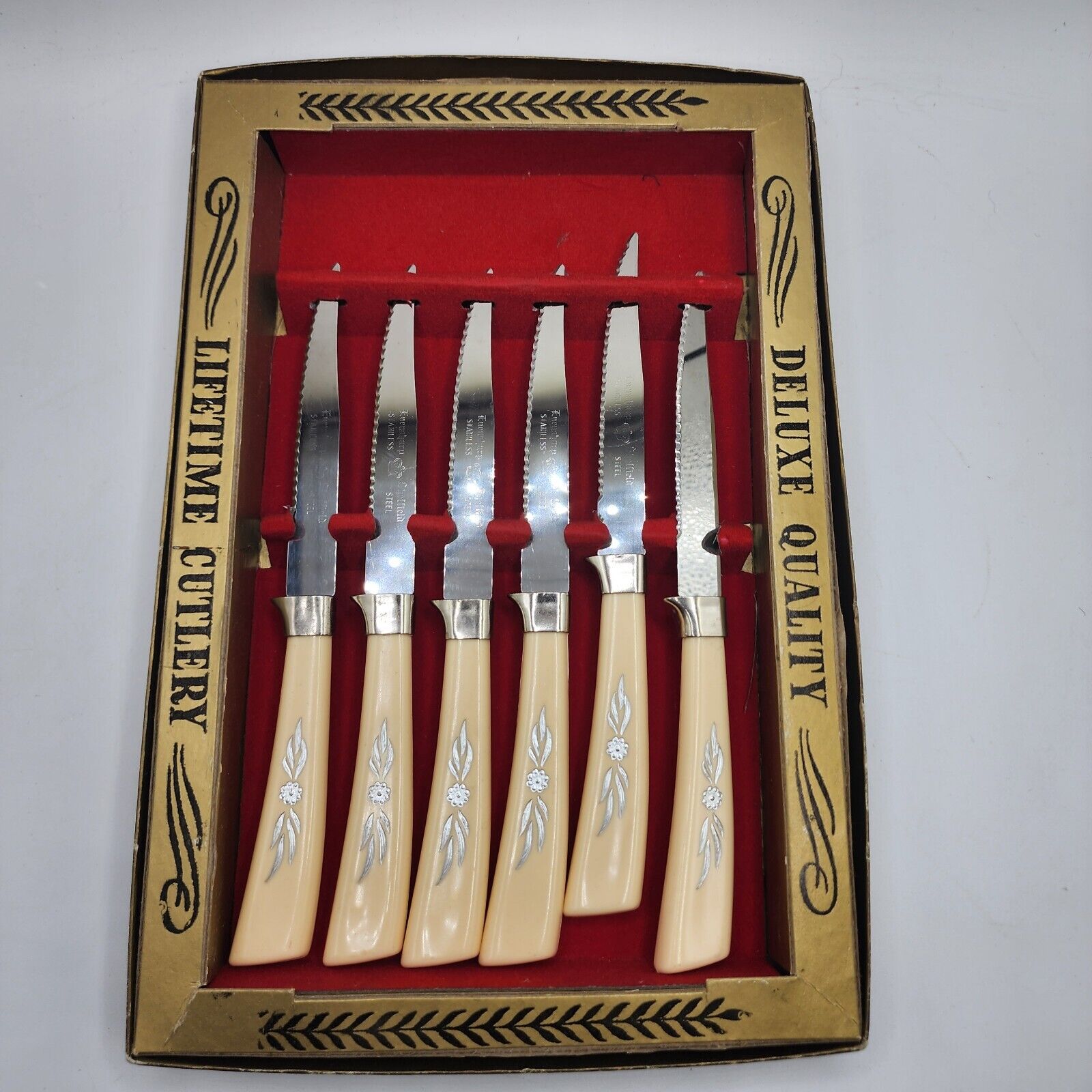 Regent Sheffield Desert Flower 6 Piece Cutlery Steak Knives Set Vintage 1960’s 