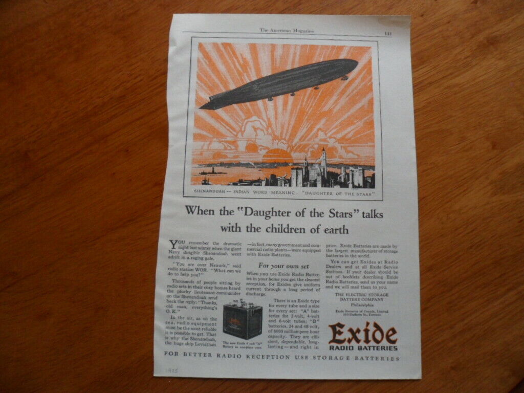 1925 Exide Radio Battery ad