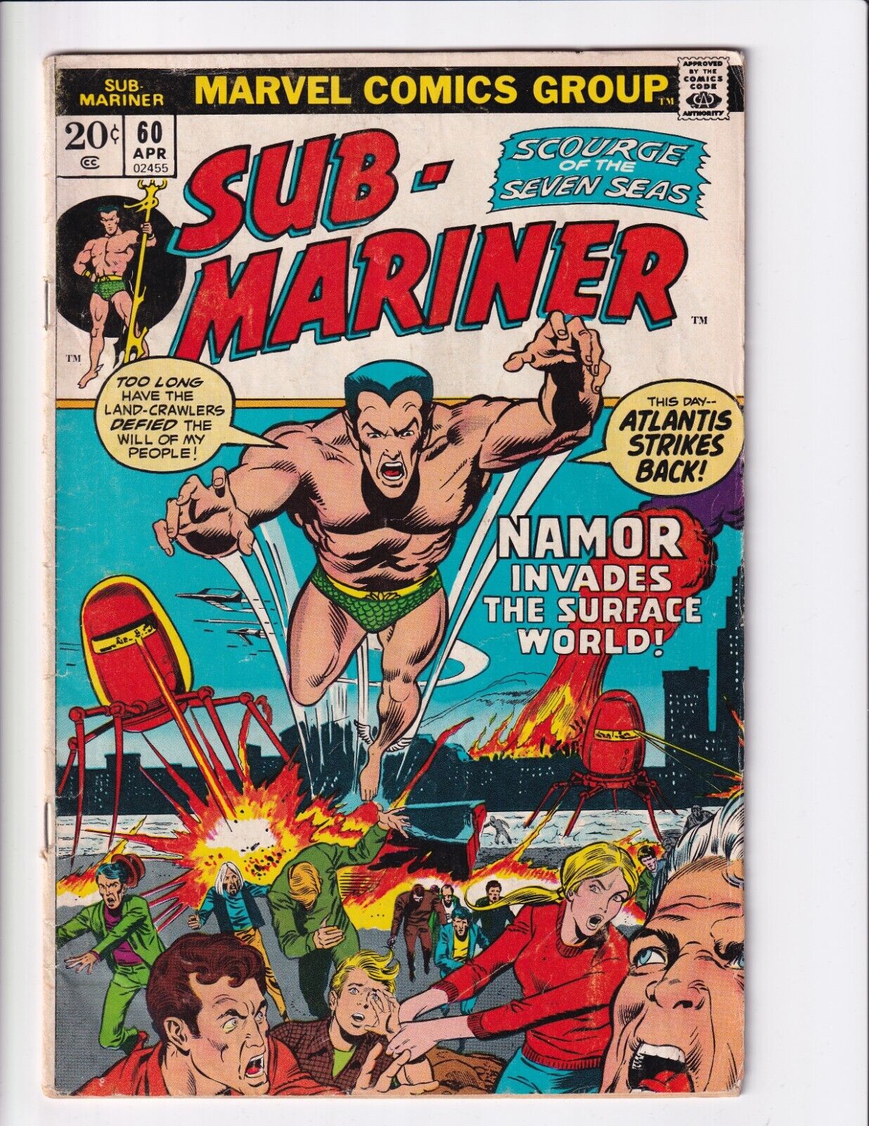 SUB-MARINER COMICS #60 - NAMOR INVADES THE SURFACE WORLD - VG+ CONDITION