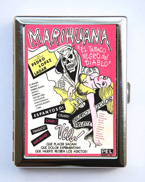 Vintage Marijuana Spanish Poster Cigarette Case Wallet Business Card Holder