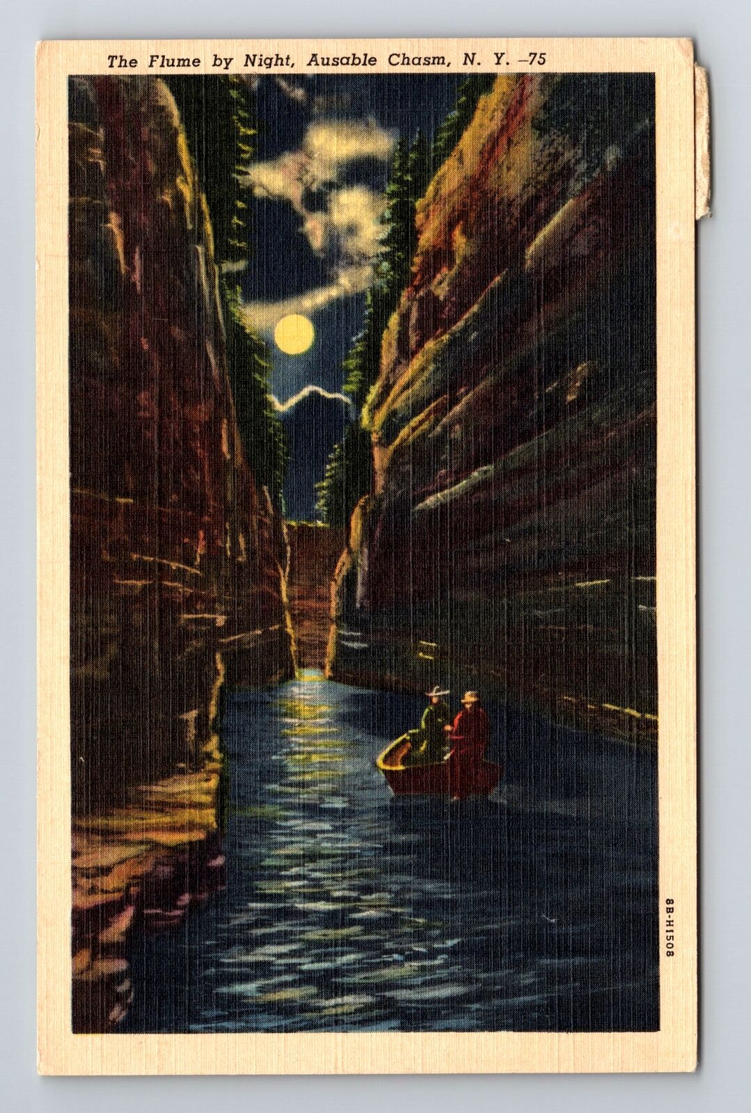 AuSable Chasm NY-New York, The Flume by Night Vintage Souvenir Postcard