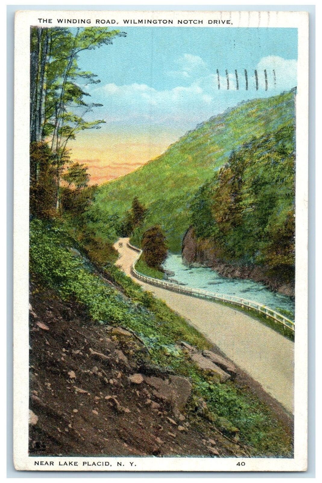 1929 The Winding Road Wilmington Notch Drive Lake Placid New York NY Postcard