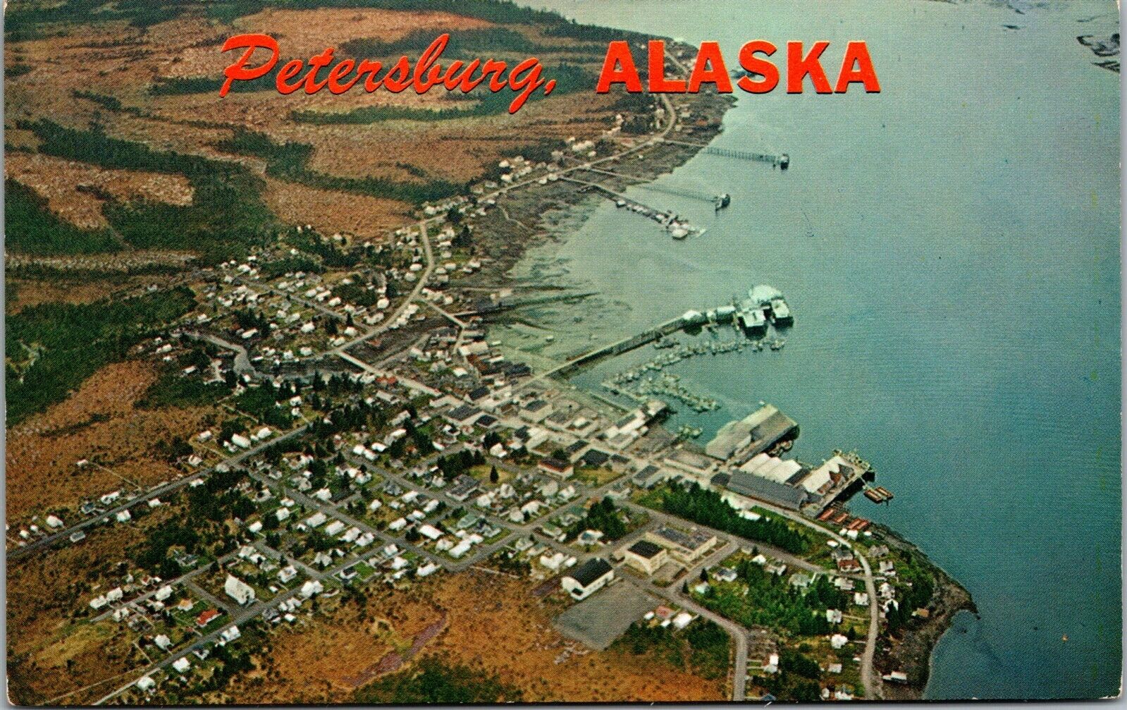 Vtg Petersburg Alaska AK Wrangall Narrows Aerial View Panoramic Postcard