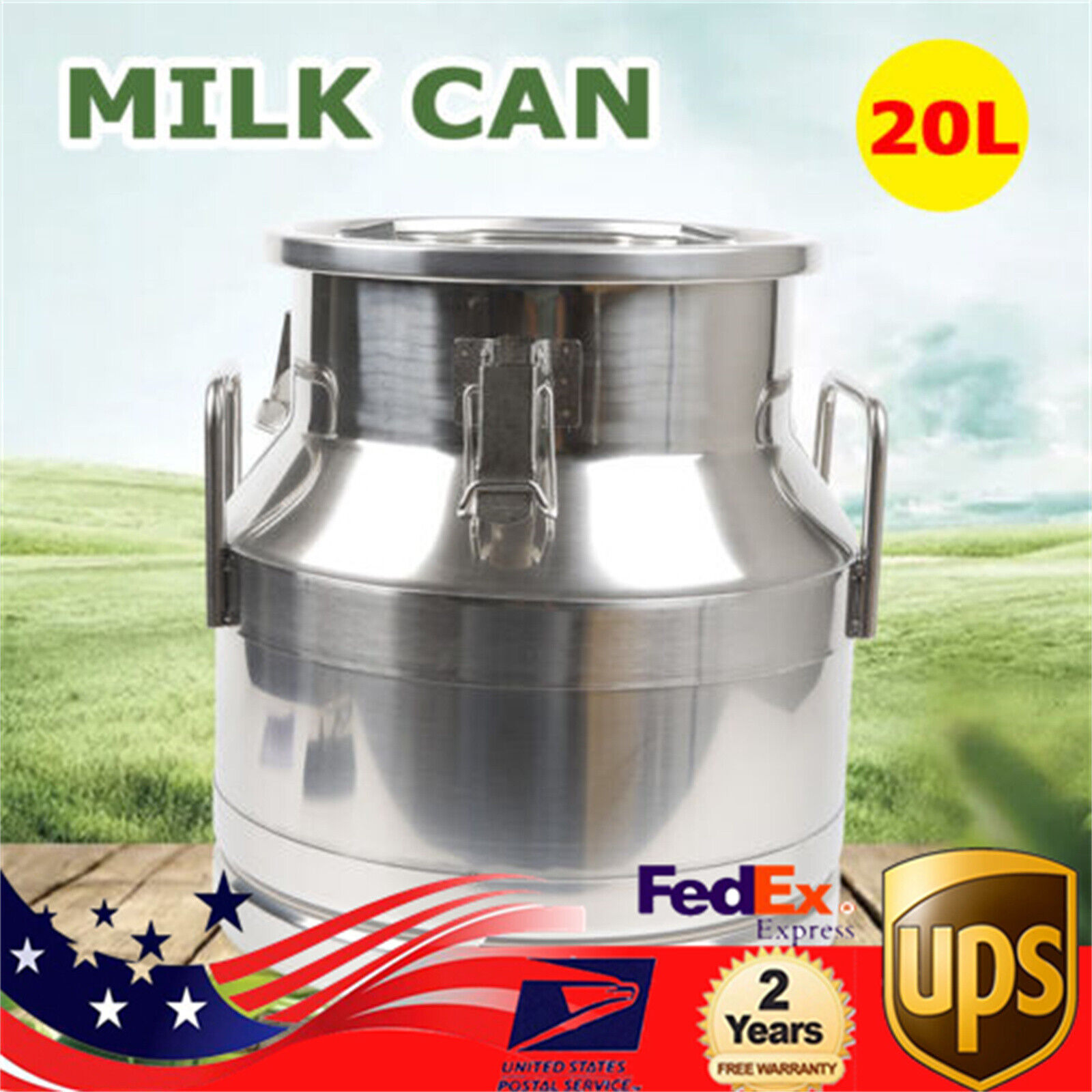 Heavy Duty Stainless Steel Can 20L Milk Wine Pail Bucket Tote Jug w/Sealed Lid