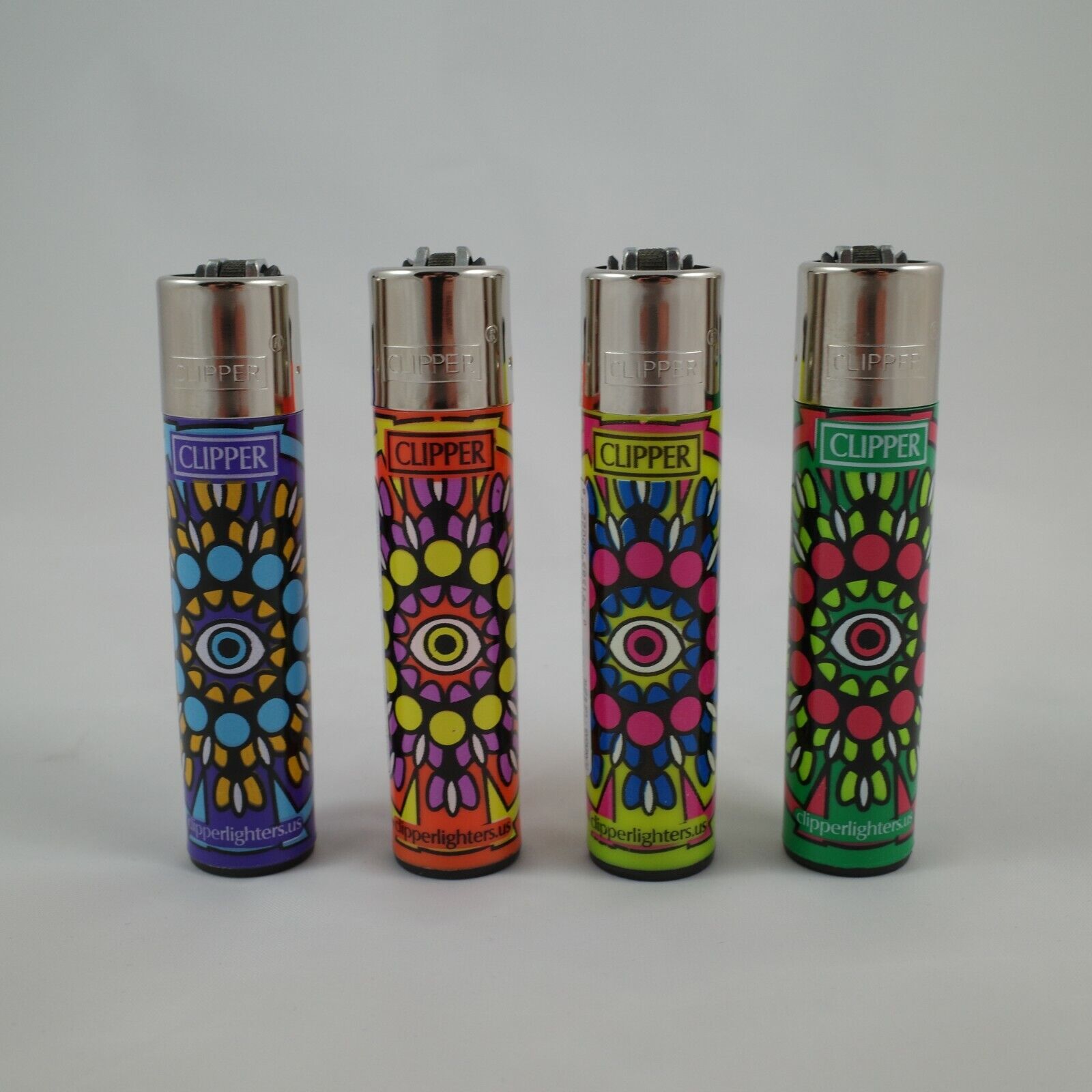 Clipper Refillable Full Size Lighters - Mandala Eye Collection - Set of 4