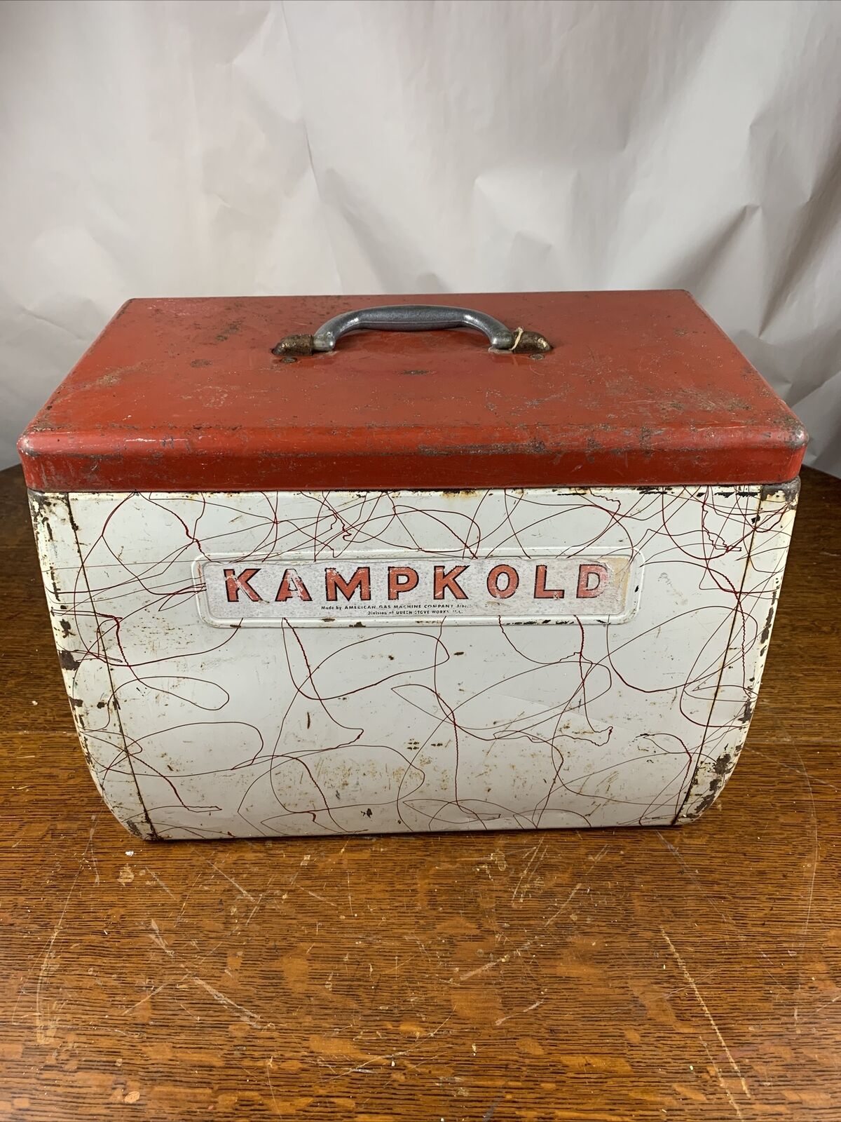 Vintage 1950s KAMPKOLD Red and White Cooler Aluminum Camping USA