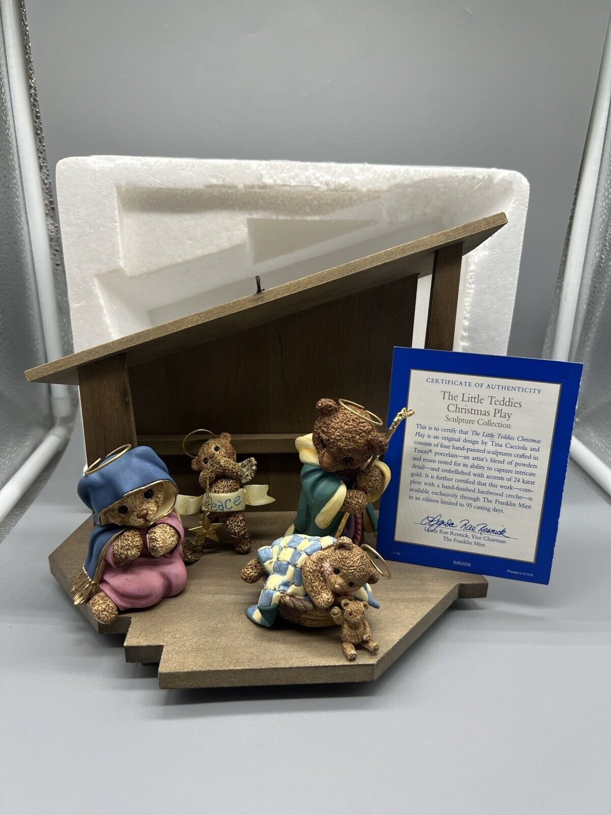 The Little Teddies Christmas Play Sculpture Franklin Mint NEW IN BOX W/ COA