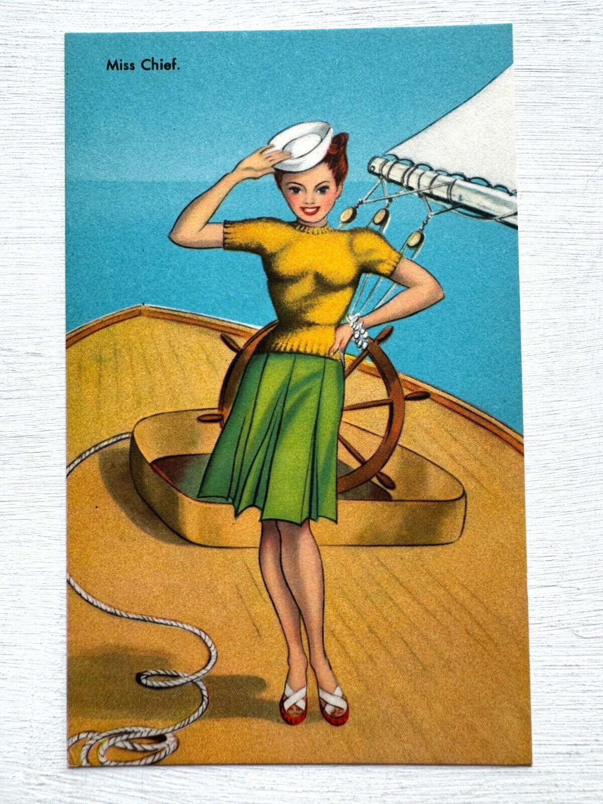 Vintage 1940-50's Pinup Girl Postcard- Miss Chief Navy Woman