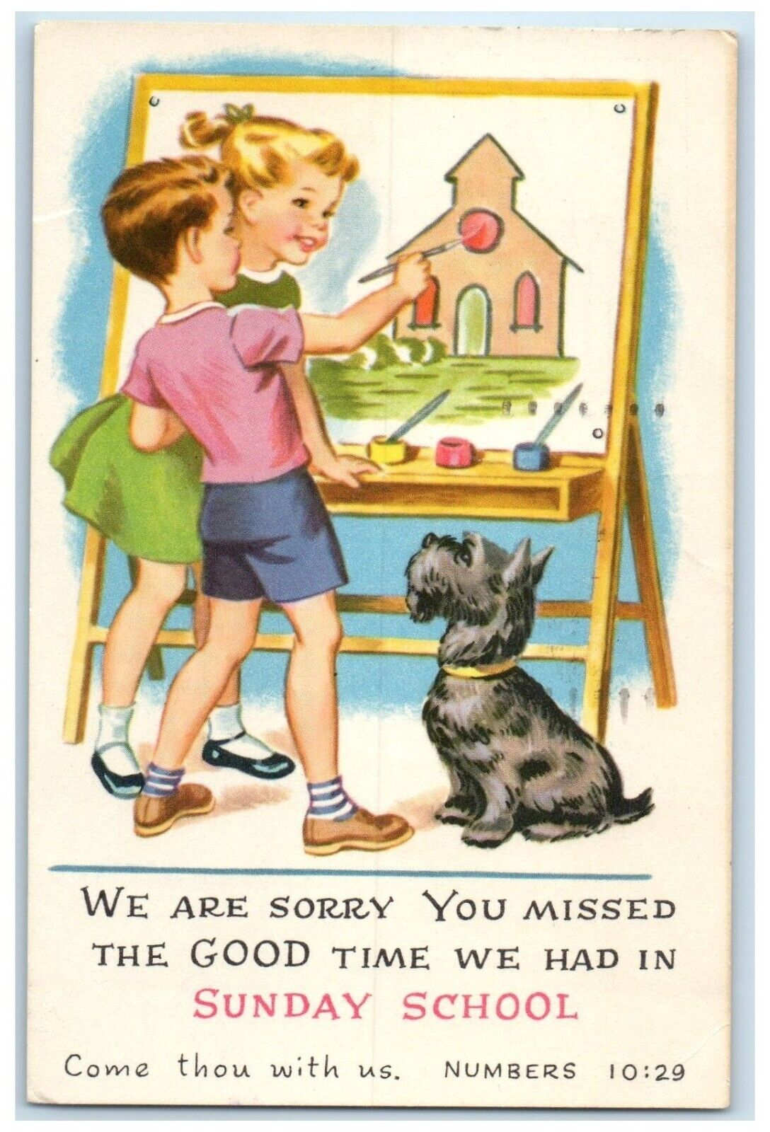 1962 Sunday School Children Painting House Dog Saint Paul Minnesota MN Postcard
