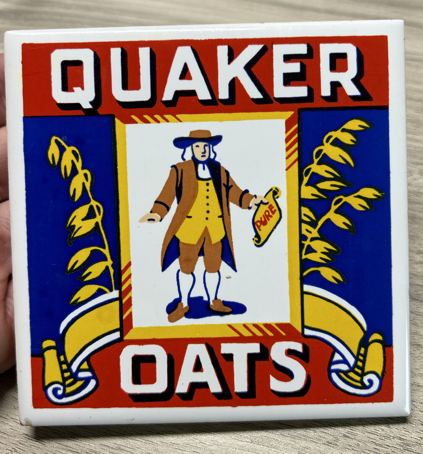Vintage Quaker Oats Ceramic Drink Coaster 1983 Made In Taiwan