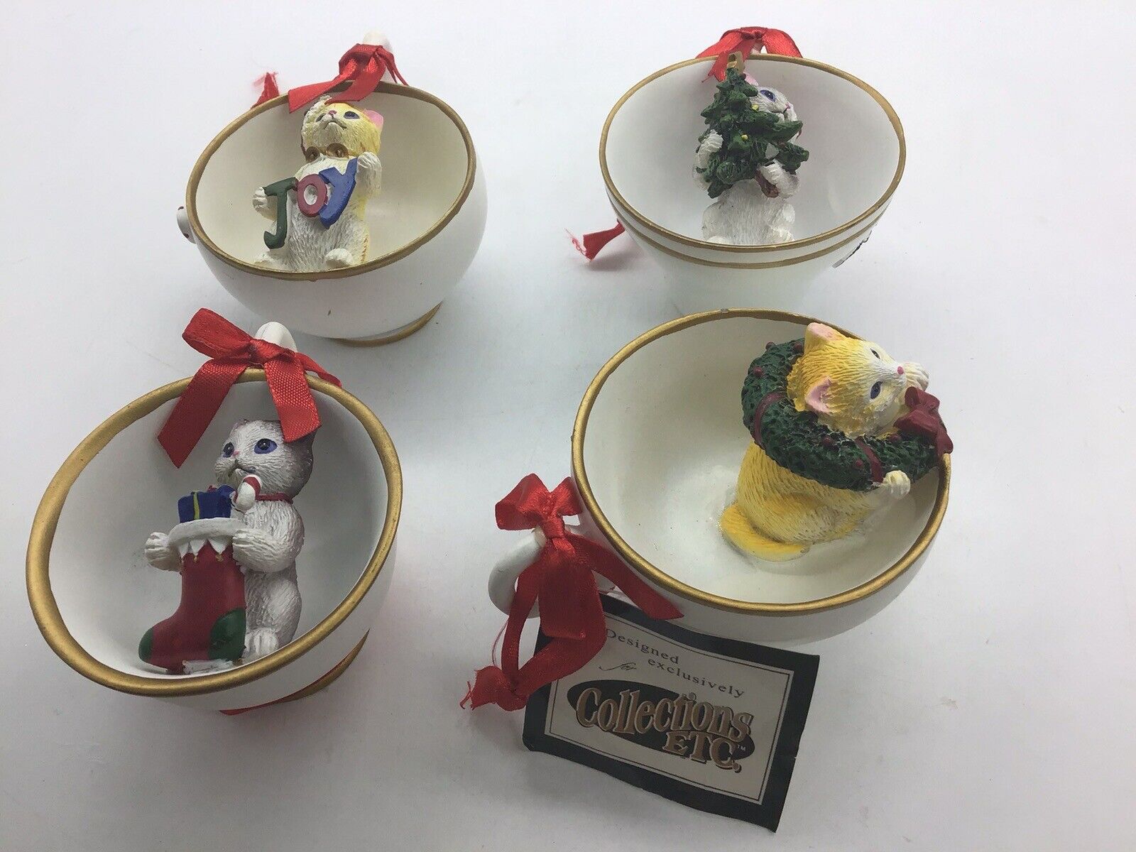 Vintage Teacup Cat Ornaments (Item # 20338~4 Ornaments)