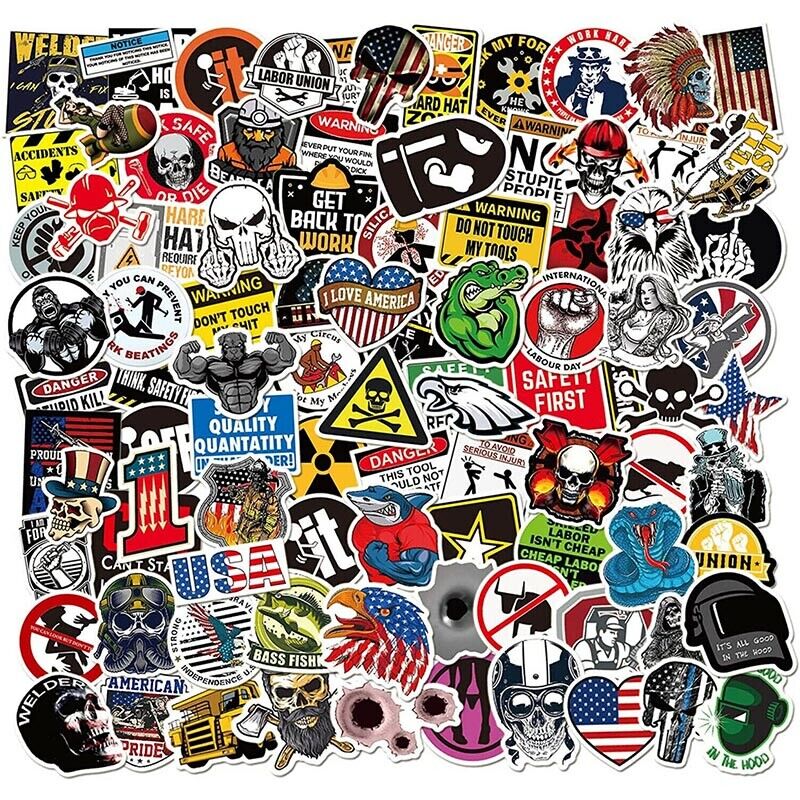 100 Pack Hard Hat Stickers Funny Construction Electrician Helmet Tool Box Decals