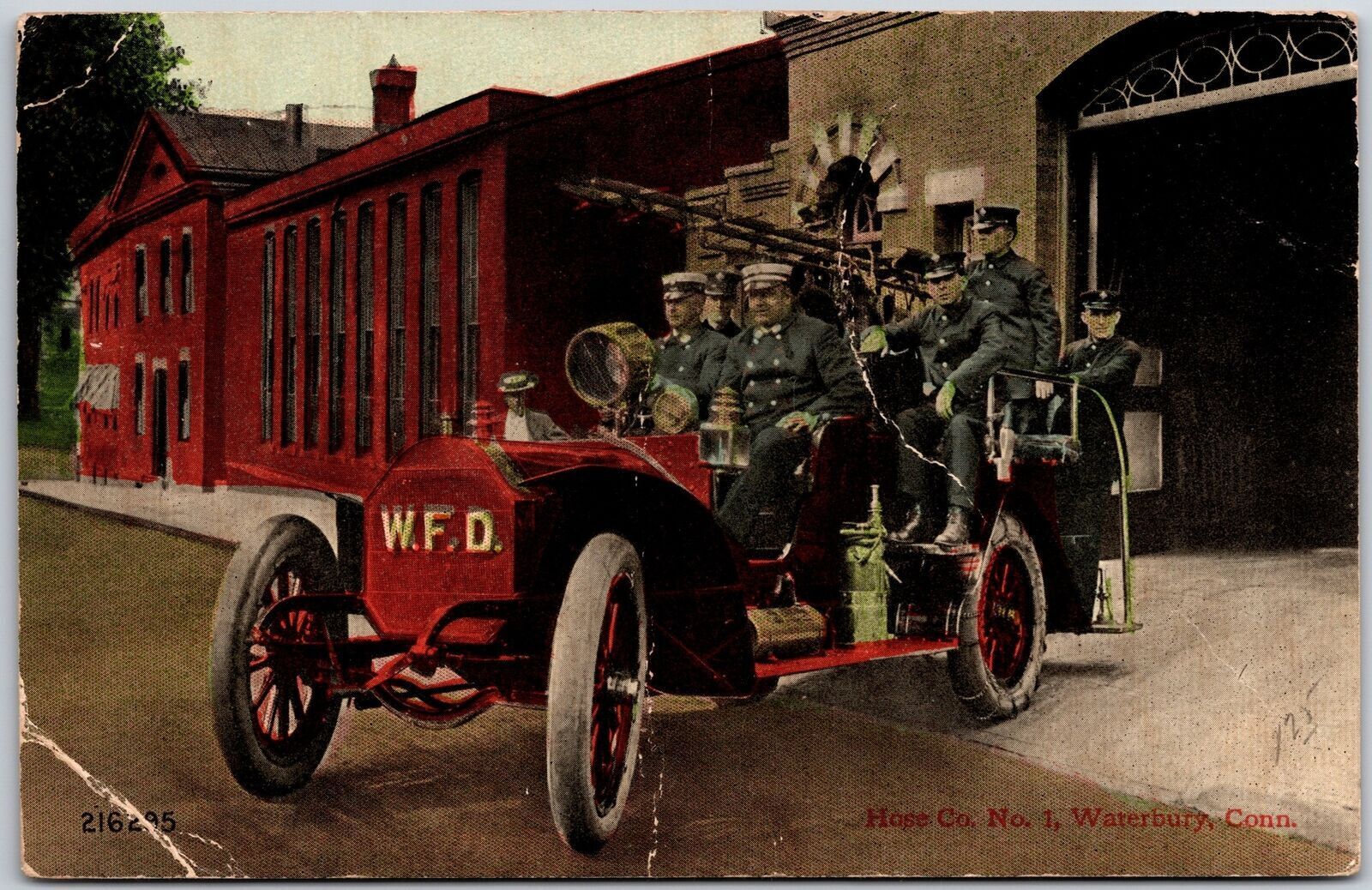 1912 Hase Company No. 1 Waterbury Connecticut Fire Department Posted Postcard
