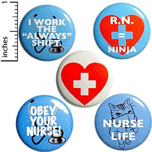 Nurse R.N. 5 Pack Funny Lanyard Coat Pins Buttons Hospital Humor 1\