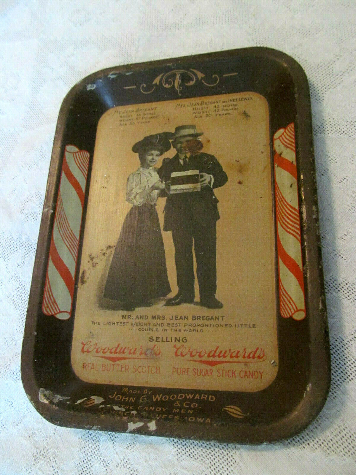 Council Bluffs Iowa WOODWARDS Candy Co Antique Advertising Tip Tray c1905-1910
