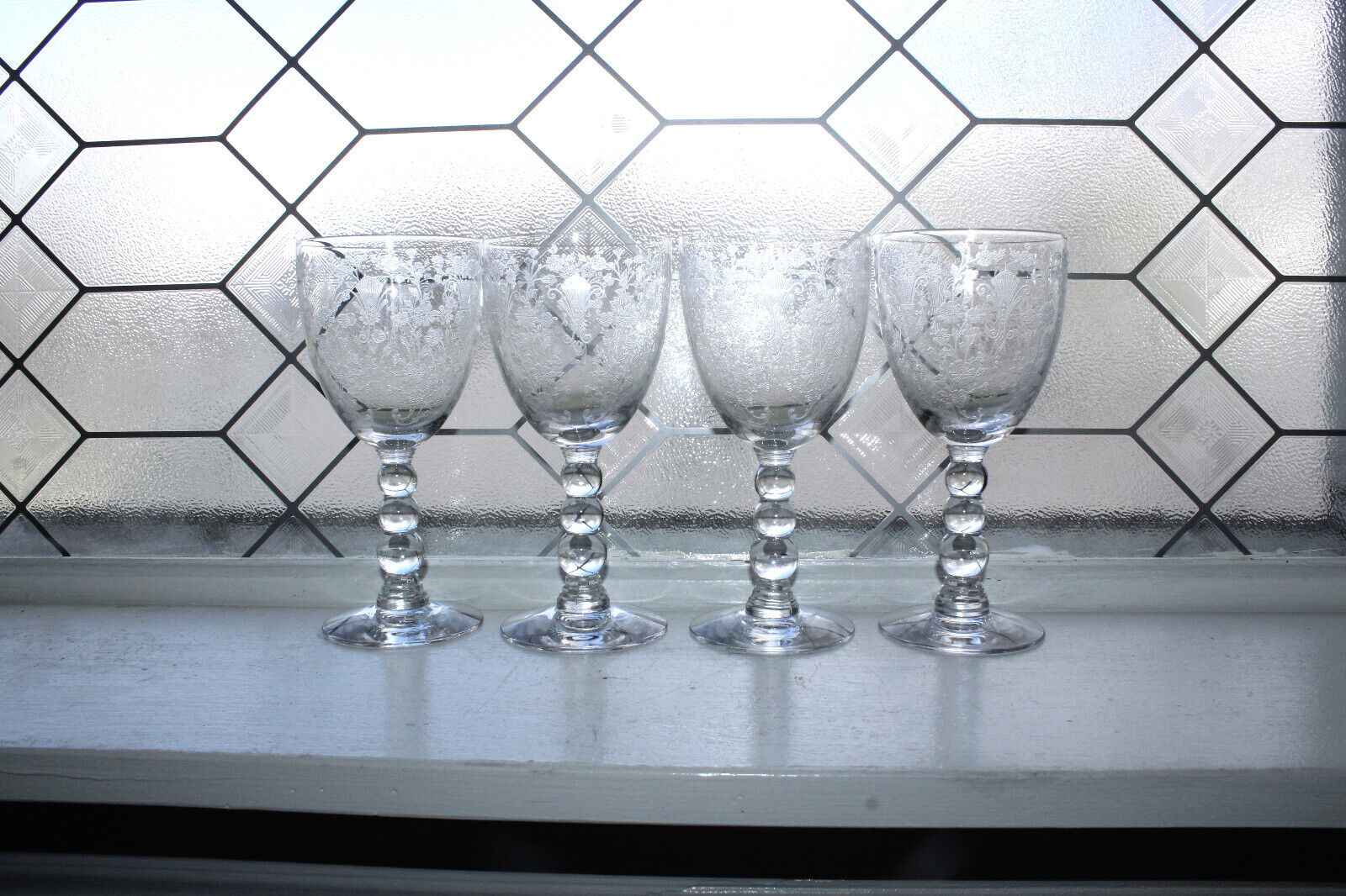 4 Vintage Duncan & Miller First Love Water Goblets 1930s Etched Crystal