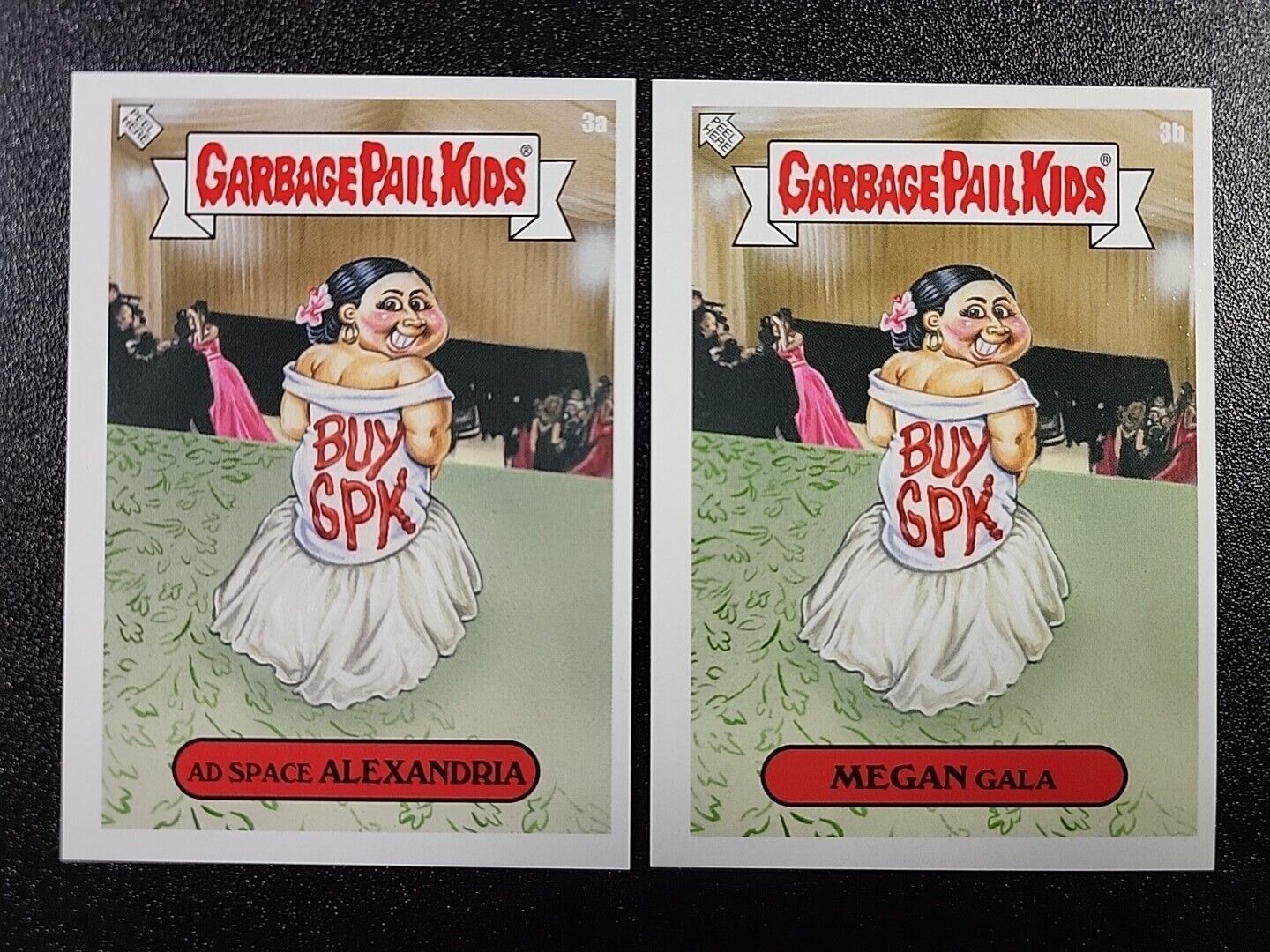 AOC Alexandria Ocasio Cortez Met Gala Spoof 2021 Garbage Pail Kids 2 Card Set