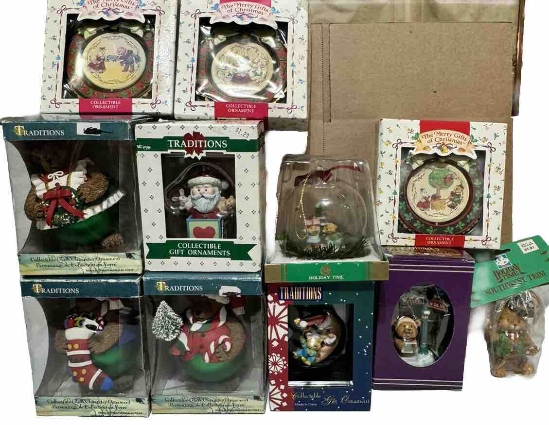 Lot Of 11 vintage christmas ornaments Boxed - Various brands Bears, Santa