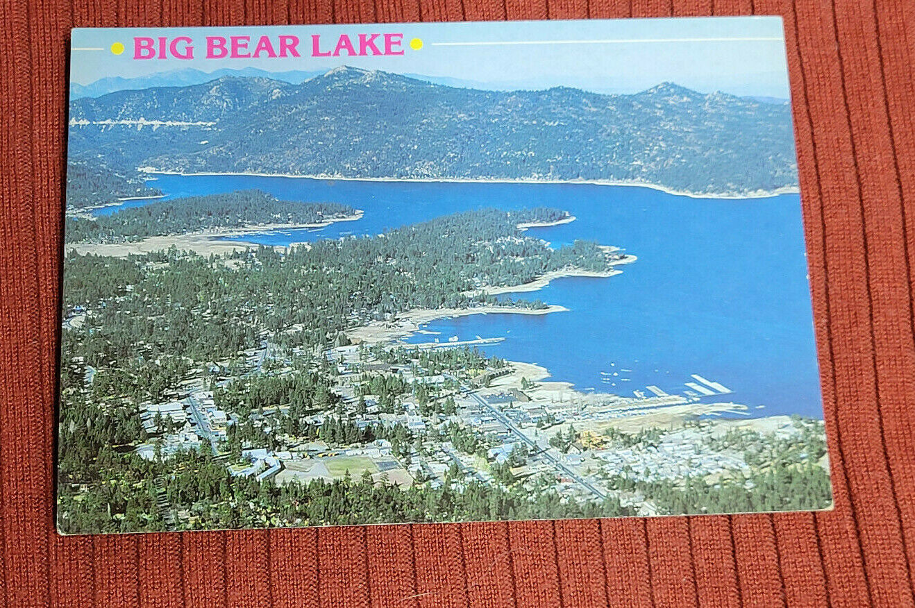 Big Bear Lake California PostCard Aerial View The Shores Woodland and Lake 