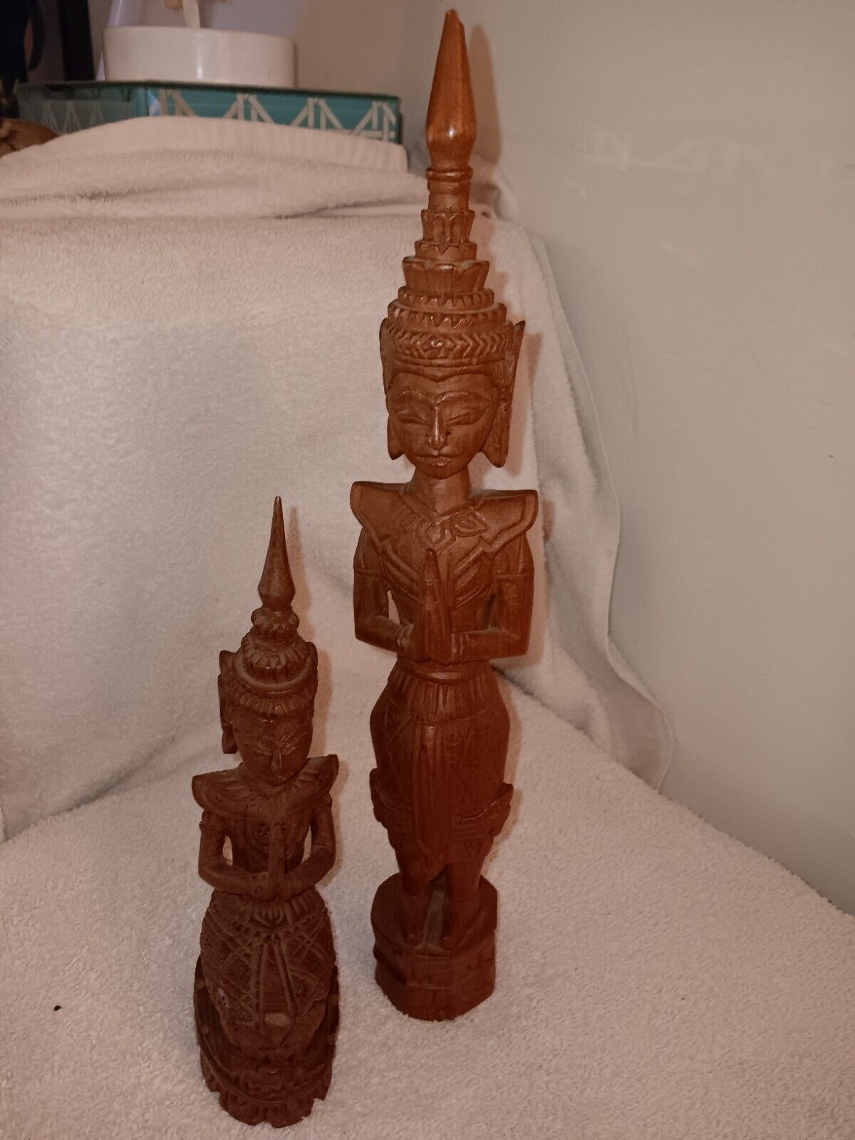 Set Of 2 Vintage Wood Carved Art Thai Buddhas 13\