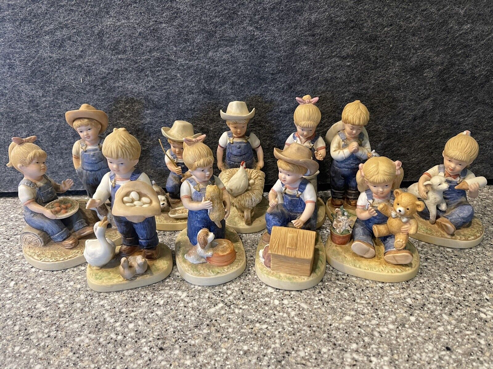 VTG Homco “Denim Days” 1985 Collection Lot Of 11 Figurines Farming Family