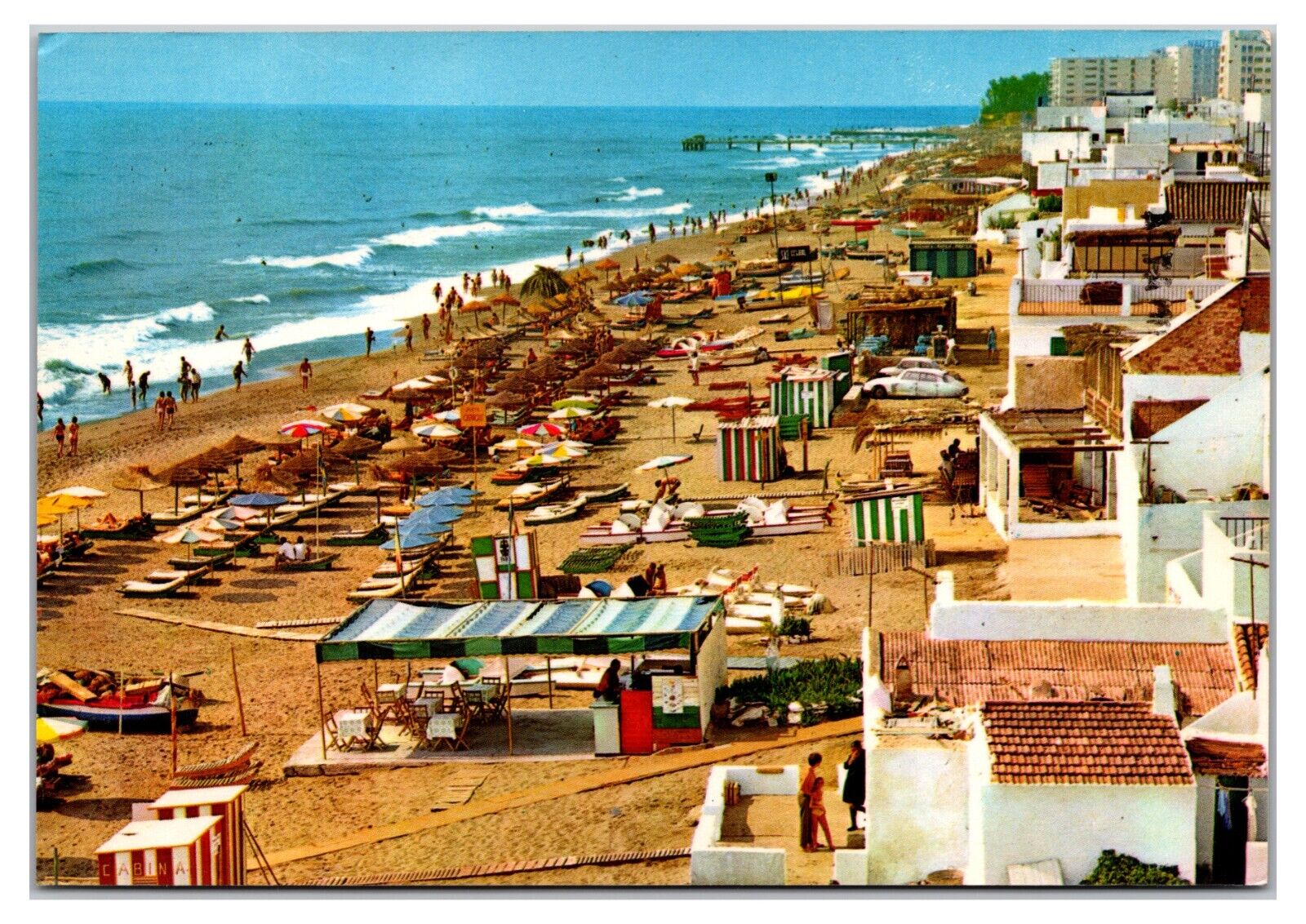 Vintage 1970s - Torremolinos Beach - Costa Del Sol - Spain Postcard (Posted)