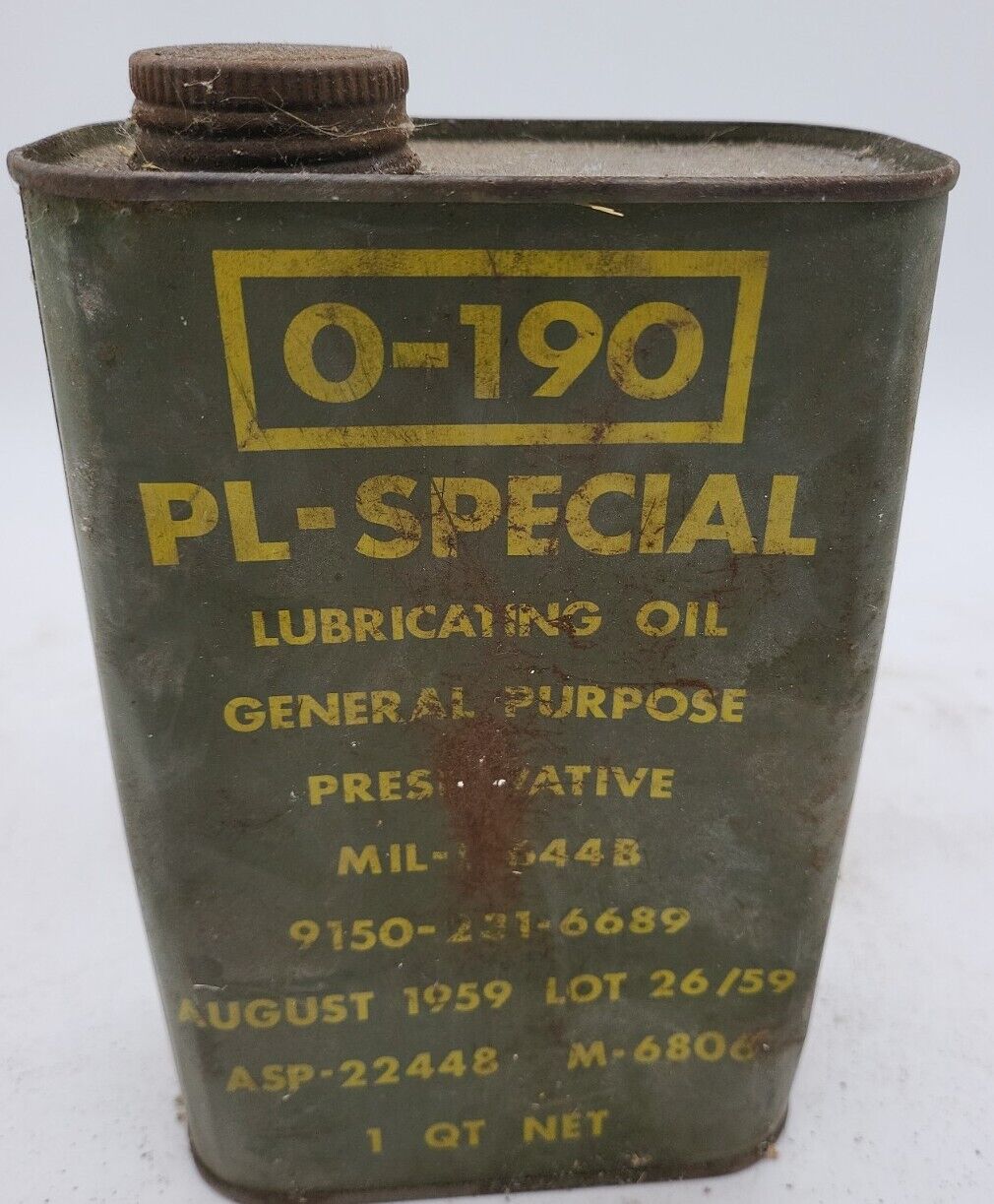 Vintage 1959 Militaria 0-190 PL-SPECIAL Lubricating Oil Lube Oil 