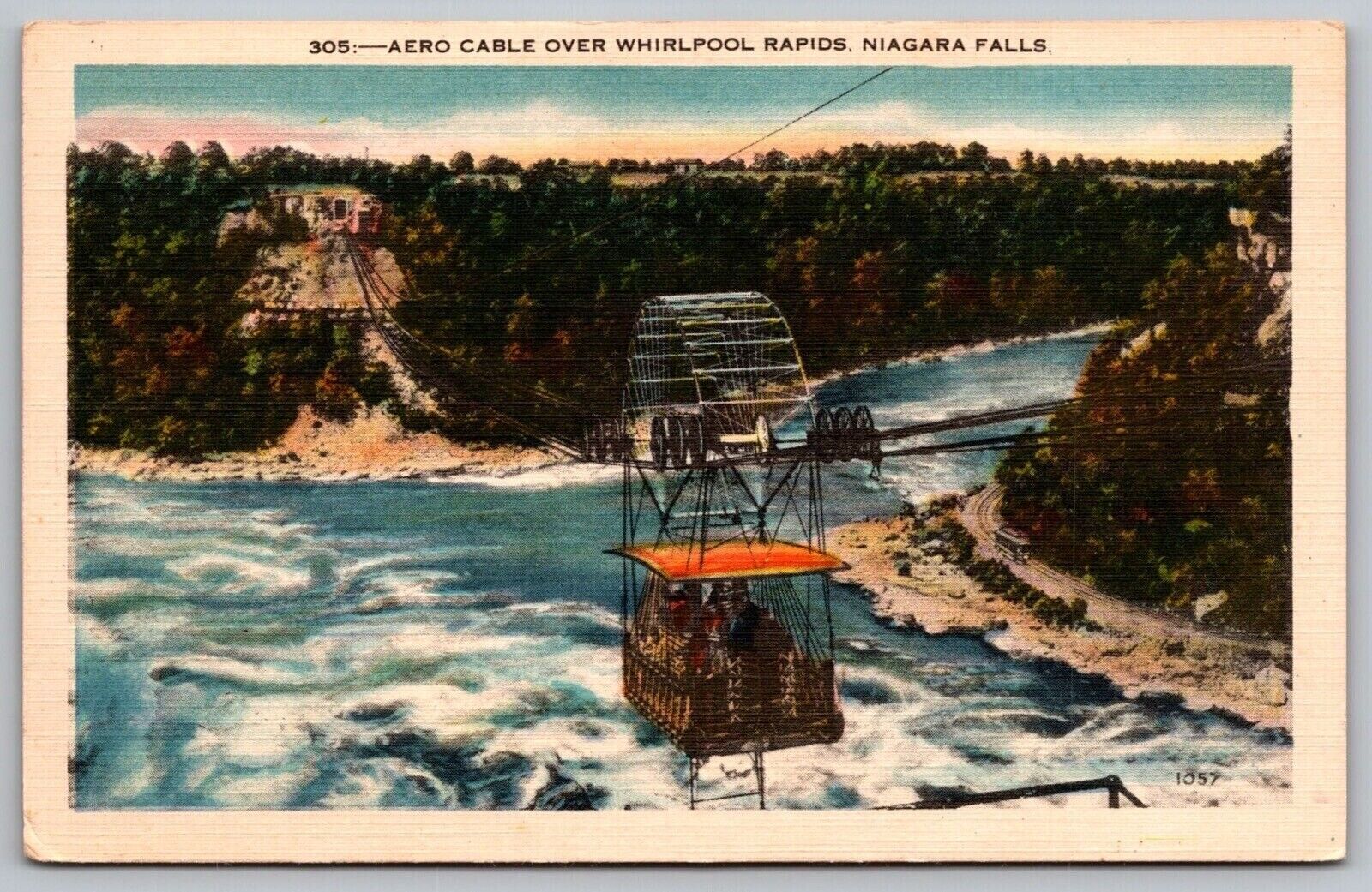 Aero Cable Whirlpool Rapids Niagara Falls Birds Eye View Forest Vintage Postcard