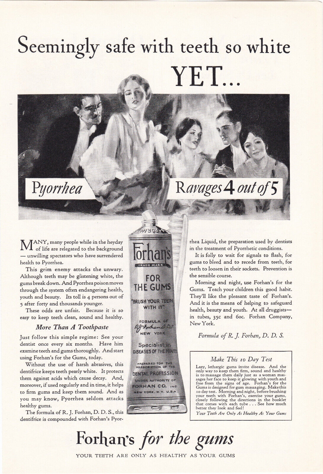 1928 Forhan\'s Vintage Print Ad Prevent Gum Disease Pyorrhea Toothpaste Tube