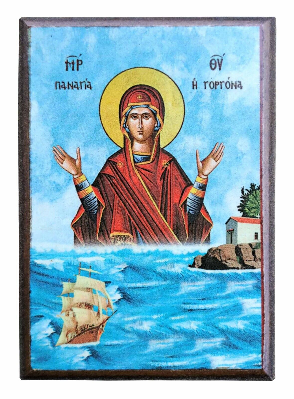 VIRGIN THE MERMAID, RISING FROM THE SEA WAVES-Greek Byzantine Orthodox Icon